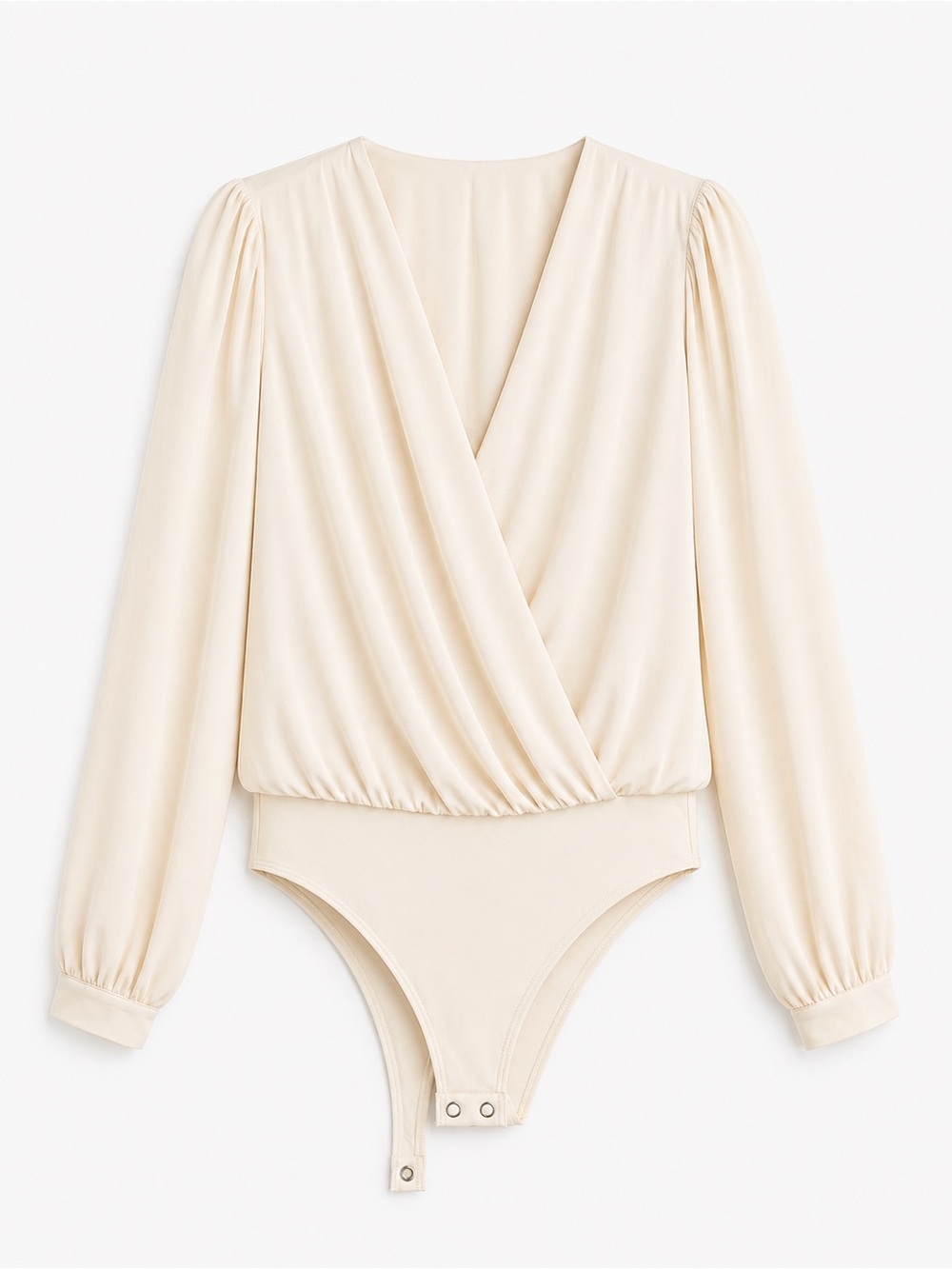 LC Lauren Conrad Cream V-Neck Wrap Front Bodysuit